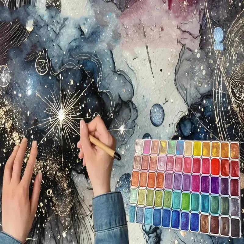 60Color Pearlescent Watercolor Paint Set Intense Sparkle Professional Coverage Light Fastness Glitter Solid Pigments for Art watercolor painting set watercolor paint watercolor pigment