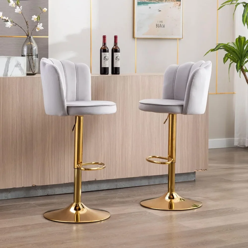 Swivel Barstools Bar Height Adjustable Upholstered Counter Stool Velvet Bar Chairs with Back/Gold Base