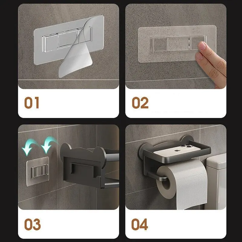 Tissue Storage Rack Punch Free Wall Mounted Tissue Storage Rack Paper Roll Shelf Holder Restroom Box Shelve Multi Functional Phone Placement Toilet