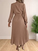 Women's Long Dresses Summer Elegant Pleated Long Sleeveed Lace Up Dresses Beach Boho Wrap Ruffle Hem Swing Sundress - Image 2
