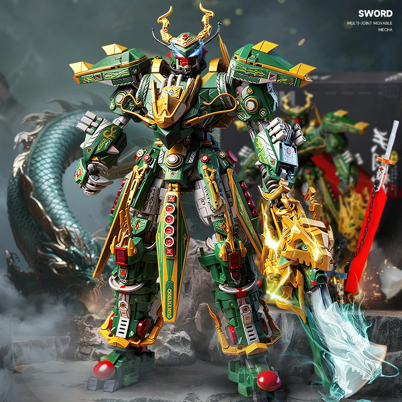 Big Superhero Mecha Building Blocks Green Dragon Robot Bricks DIY Construction F