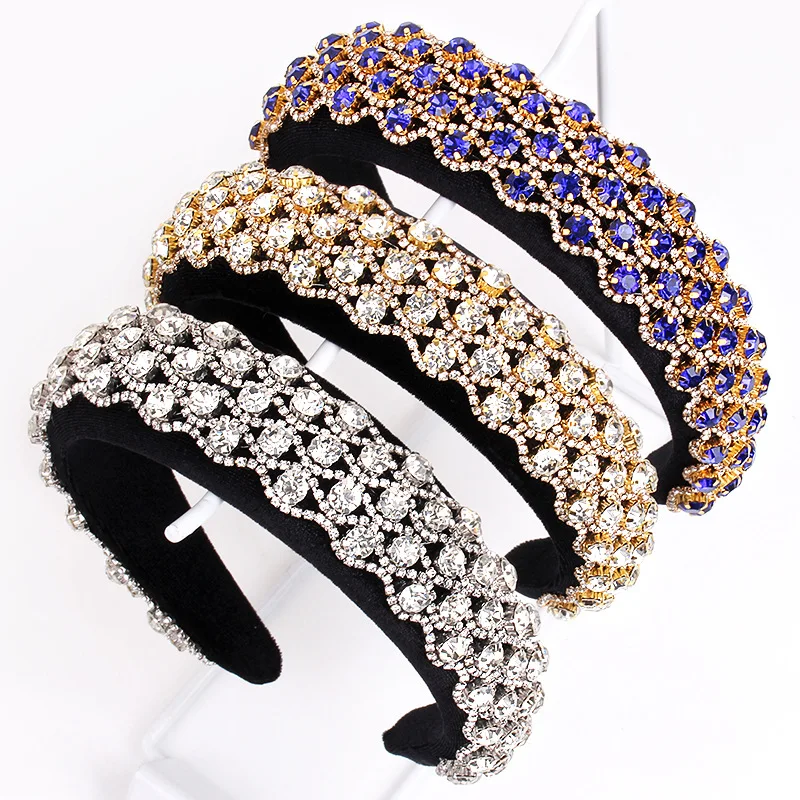 

2023 Fashion Grid Star-studded Baroque Sparkly Padded Rhinestones Headbands Full Crystal Hairbands Diamond Headwear Women