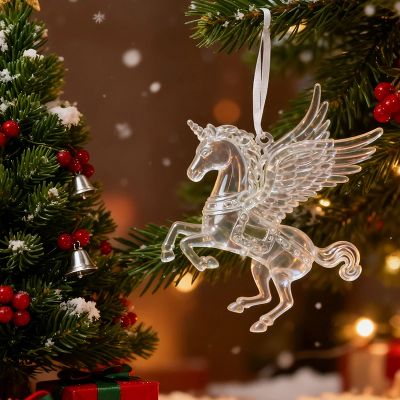 Transparent Christmas Tree Ornaments Acrylic Bird Unicorn Elk Snowflake Hanging Pendant 2026 New Year Party Home Decoration Gift