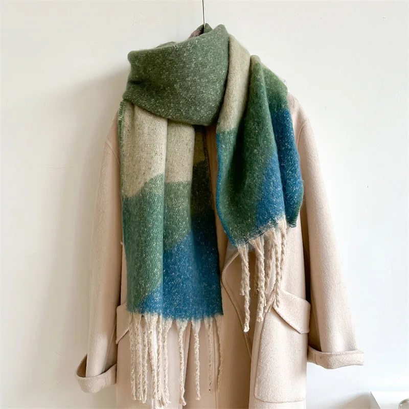 Luxury Women's Cashmere Scarf - Solid Winter Warm Shawl with Tassel Trim