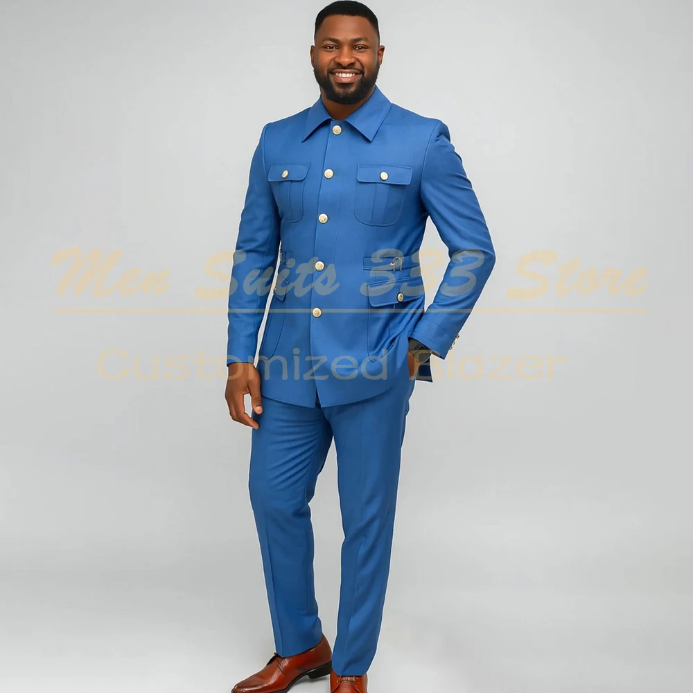 Bespoke Men's Suits Luxury Single Breasted Stand Lapel Slim Fit Casual ...