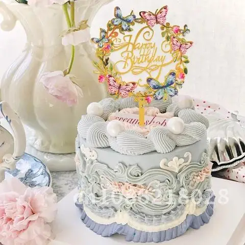 

Butterfly Flowers Acrylic Cake Topper Birthday Happy Cake Decorations Baby Shower Kids Adults Birthday Dessert Decorating Tools
