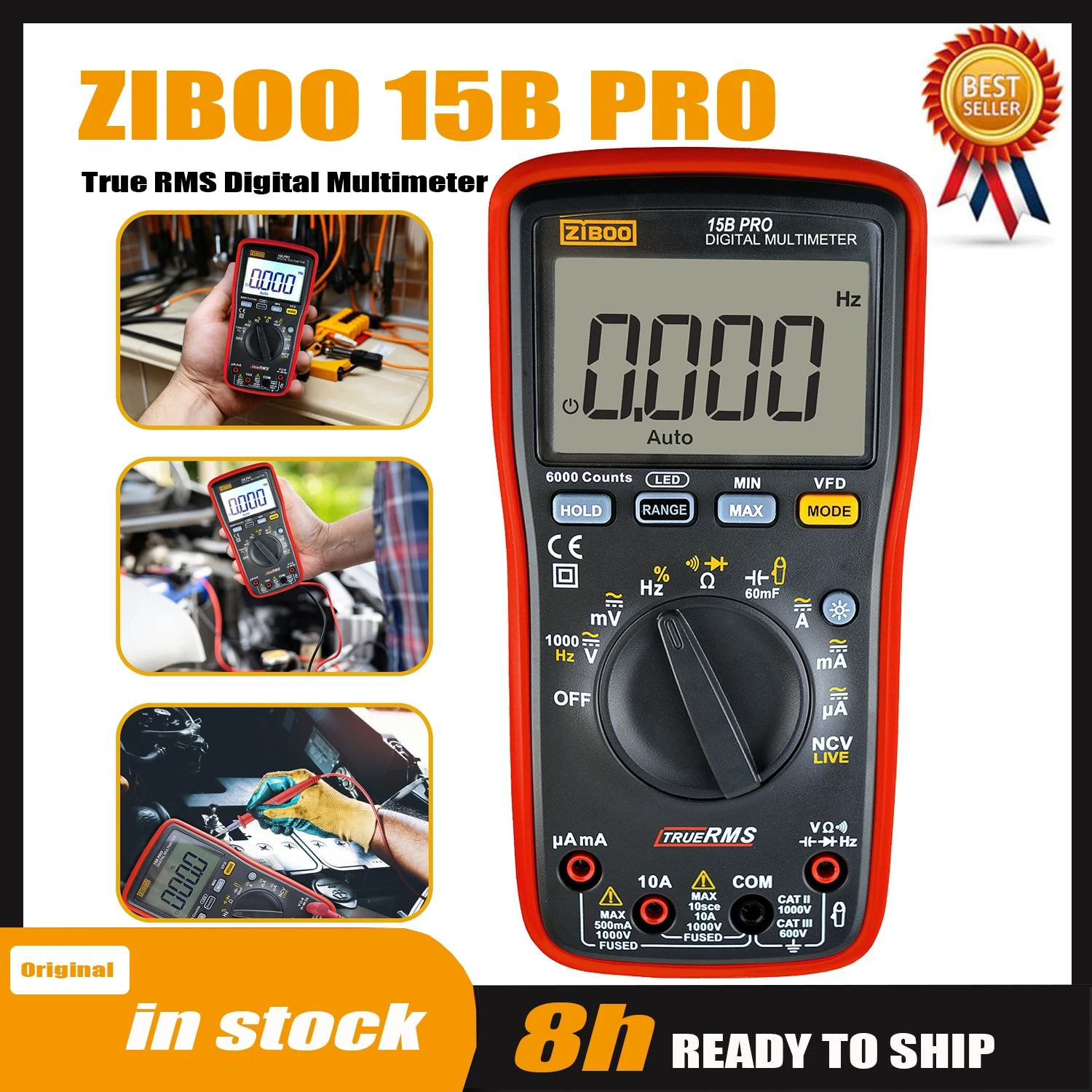 ZIBOO 15B PRO 17B PRO True RMS 디지털 멀티미터, 저항 연속성 다이오드 커패시턴스와 함께 전기 응용 분야용