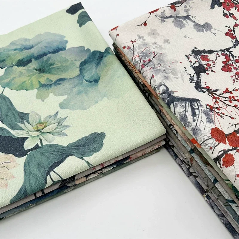 0.5m/1m/2m Encrypted Cotton Linen Retro Chinese Ink Style Fabric For Decorative Cloth Tablecloths Curtains Handmade DIY Fabric 1