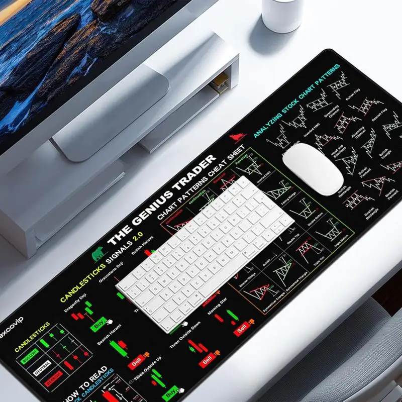 Stock Market Chart Computer Mouse Pad with Locking Edge