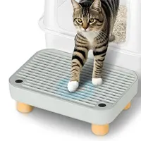 Wooden Base Litter Box Step& Ramp, Catcher-Anti-Tracking& Easy Cleaning Ideal For Small Elderly Cats