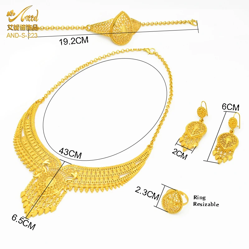 Jewelry Set Women Indian Earring Necklace Nigeria Moroccan Bridal Accessories Wedding Bracelet Gifts Dubai Plated