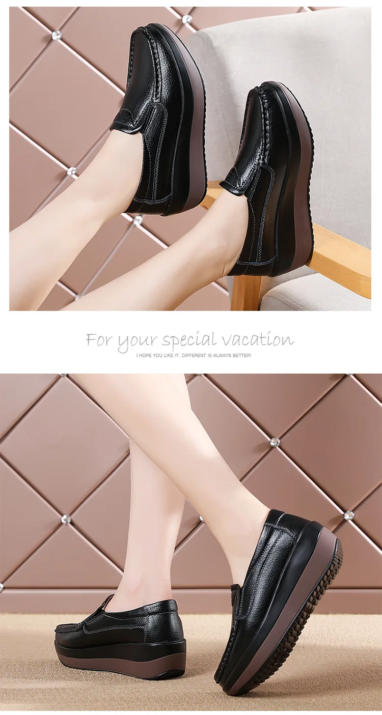 Platform Flats Loafers for Women Autumn Thick Bottom Casual Leather Walking Sneakers Round Toe Wedge Shoes Zapatos De Mujer 2023