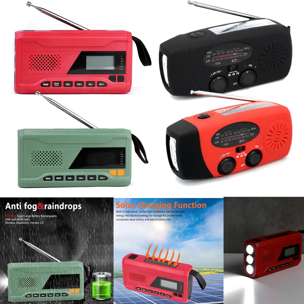 Portable Emergency Radio Flashlight Cell Phone Charger Solar Hand