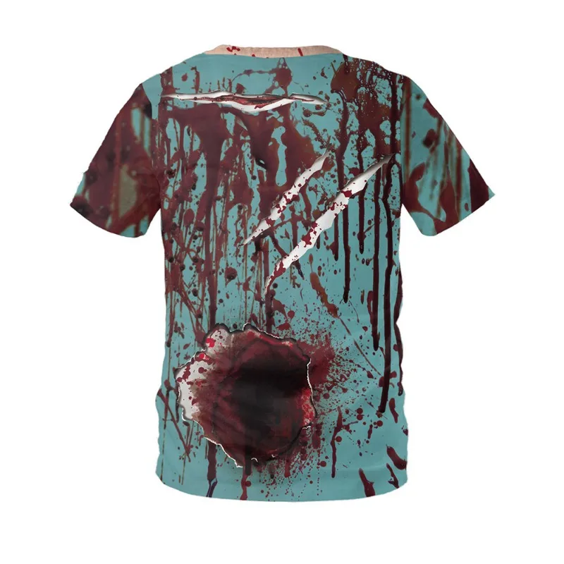 Halloween Costumes Horror Bloody Zombie Vampire Tops Shirt Carnival Adult Men 3D Print Scary Skeleton T Shirt Plus Size