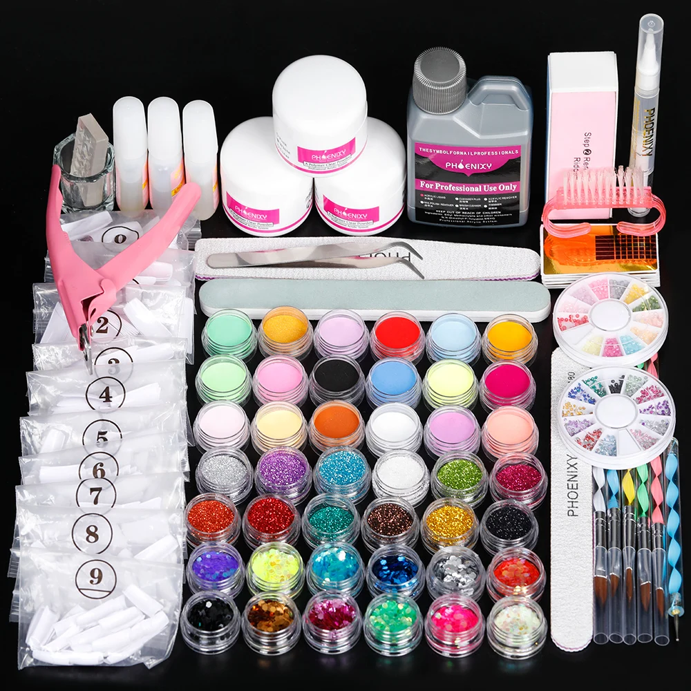 Full Nail Manicure Set Pro Acrylic Kit With Drill Machine Acrylic Liquid  Nail Glue Glitter Powder Nail Tips Nail Art Tool Kit - AliExpress