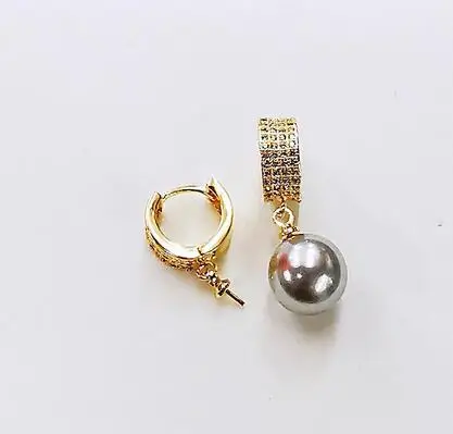 

1pair S925 Sterling Silver Micro inlaid 9-10mm Pearl zircon rhinestone Earrings Jeweller DIY accessories