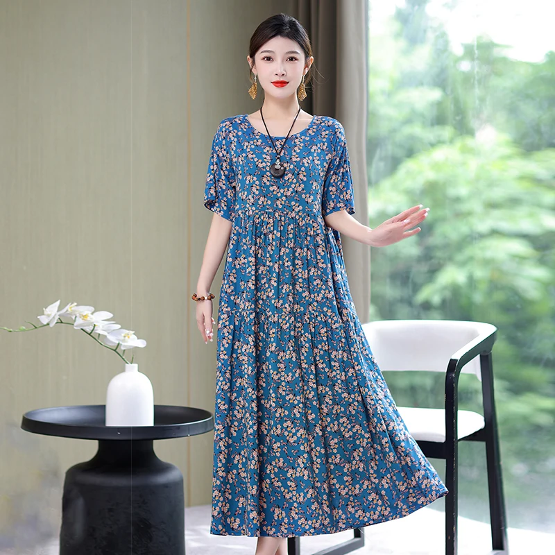 

New Women Casual Summer O-Neck Print Vintage Dresses Plus Size Loose Party Short Dress Femme Women Clothing