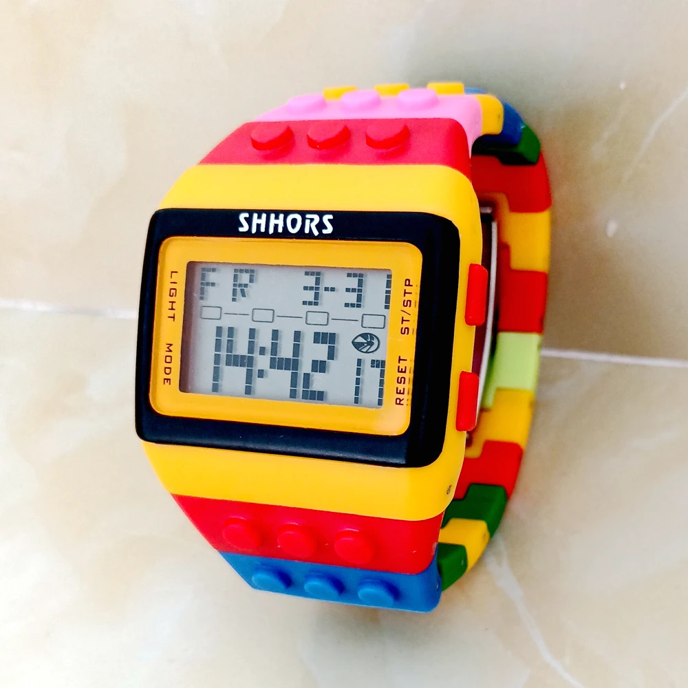 Unisex Rainbow Mens Women Plastic Big Digital Watch Multi-Function Light Up Students Waterproof Alarm DIY Bracelet Watches Clock women watches electronic watch