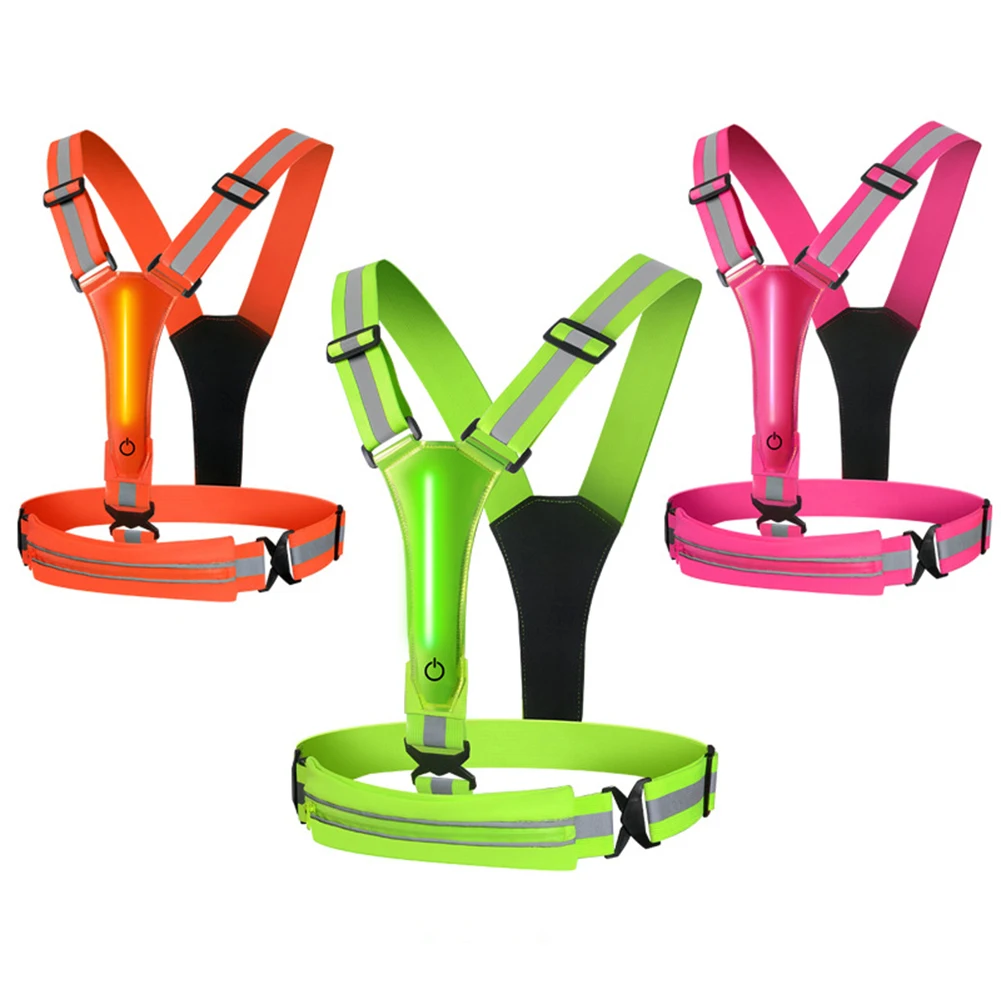 LED 반사 조끼 라이트 업 러닝 조끼, USB 충전식 사이클링 보안 조끼, 전화 가방 포함, 3 가지 조명 모드, 여성 남성 및 아동용