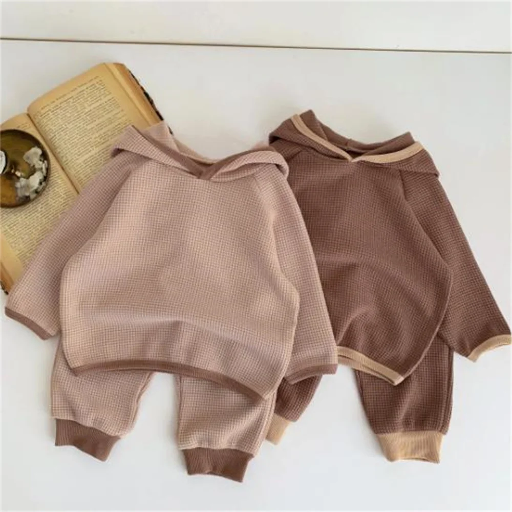 

Детский комплект для малышей на весну и осень, новинка, Wagov, рубашка с капюшоном и длинными рукавами и брюки, комплект из двух предметов