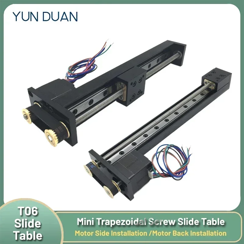 YunDuan T-type Linear Rail Stage Mini มอเตอร์ Synchronous เข็มขัดตารางเลื่อนคู่มือเชิงเส้นตารางมอเตอร์ด้านข้าง/ด้านหลังติดตั้ง 1