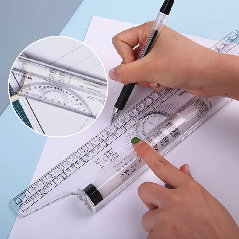 15cm 30cm 다기능 드로잉 도구 롤 드로우 룰러 미터법 롤링 룰러 투명 평행 롤링 룰러 각도 라인 룰러