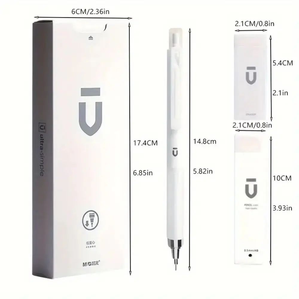 흰색 자동 연필 선물, 사무실 학생 문구, 지우개 연필 선물 상자, 플라스틱 학용품, 0.7mm