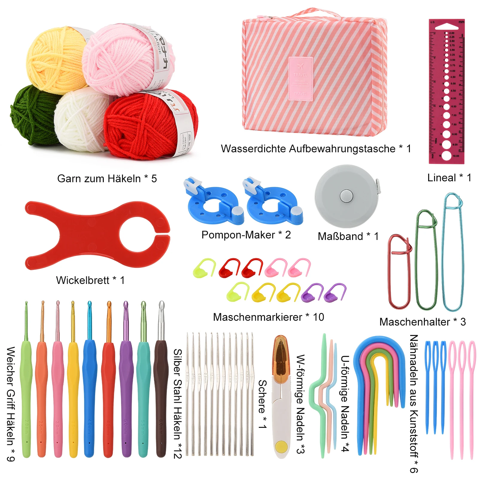 DIY-Häkelset, einschließlich Garn, Häkelnadeln, Stricksets, Aufbewahrungstaschen, praktische Häkelsets (8 Designs verfügbar) – Detail 16