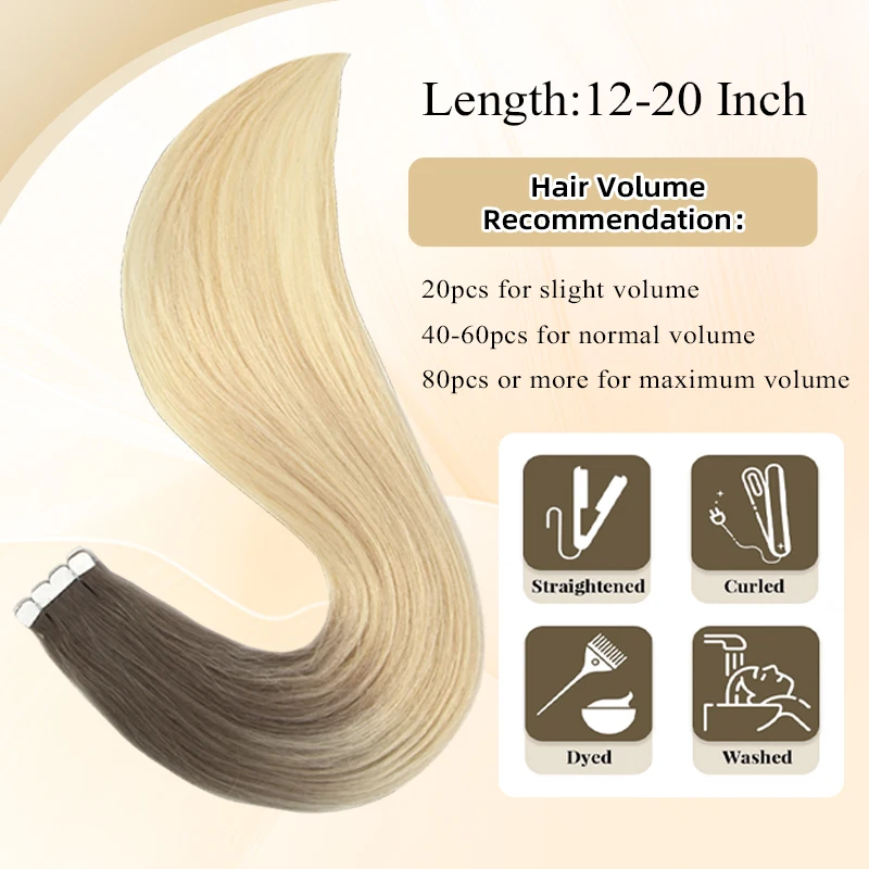 Neitsi Invisible Tape Ins Hair Extensions Natural Adhesive Real Human Hair Straight 12"-24" Non-Remy Seamless Skin Weft