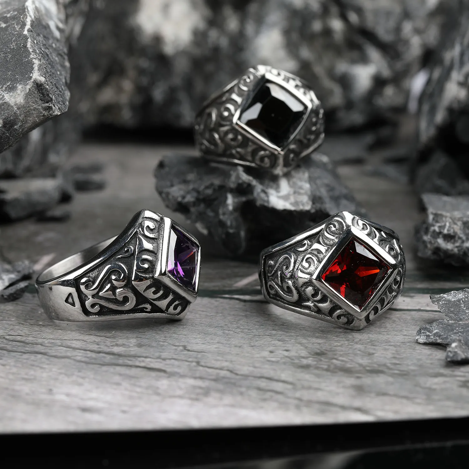 Vintage Style Gold Color Red Crystal Titanium Stainless Steel Man