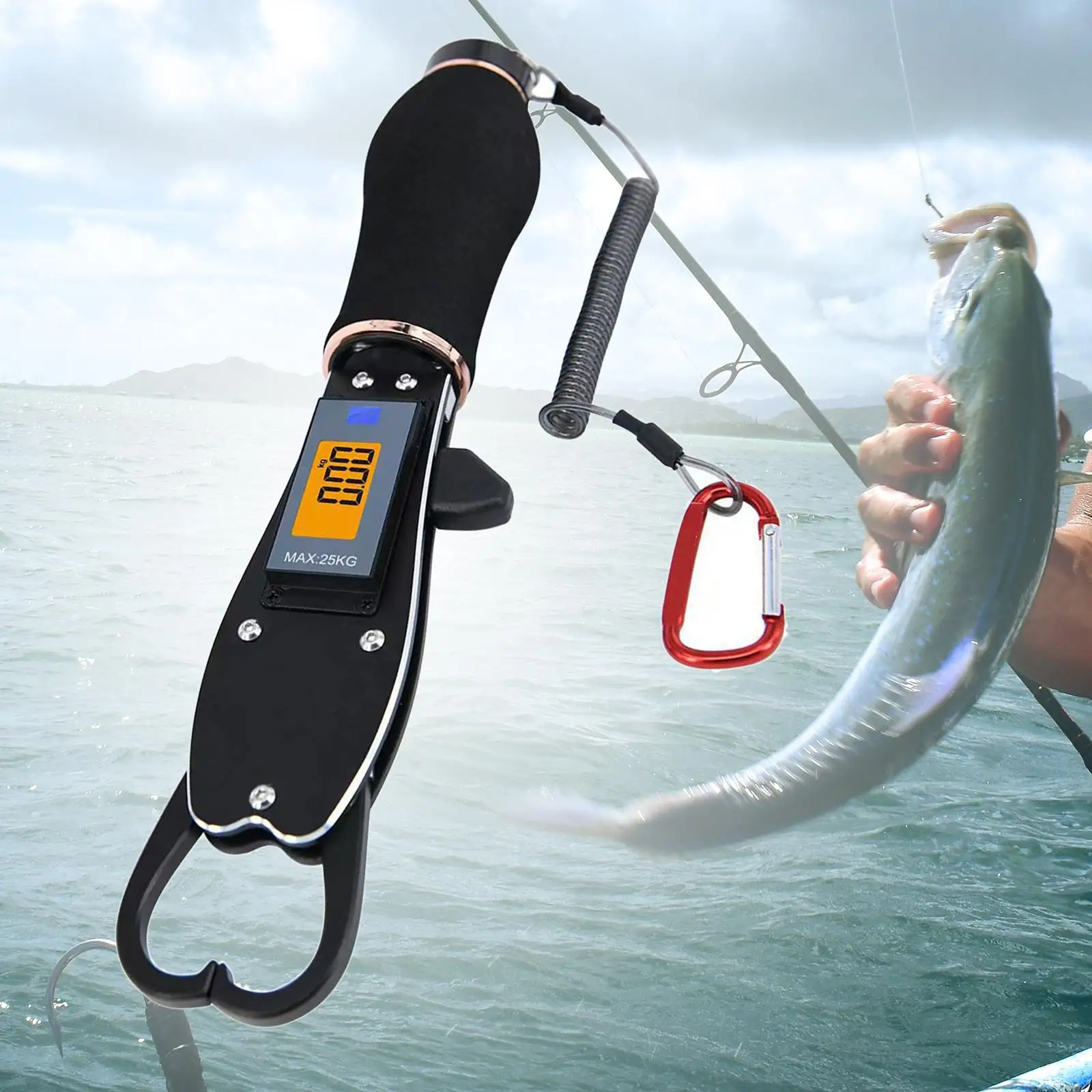 

Fish Gripper with Digital Scale, Saltwater Heavy Duty Waterproof Fish Lip Grip Tool, Fish Lip Grabber, Fishing Gear Gift