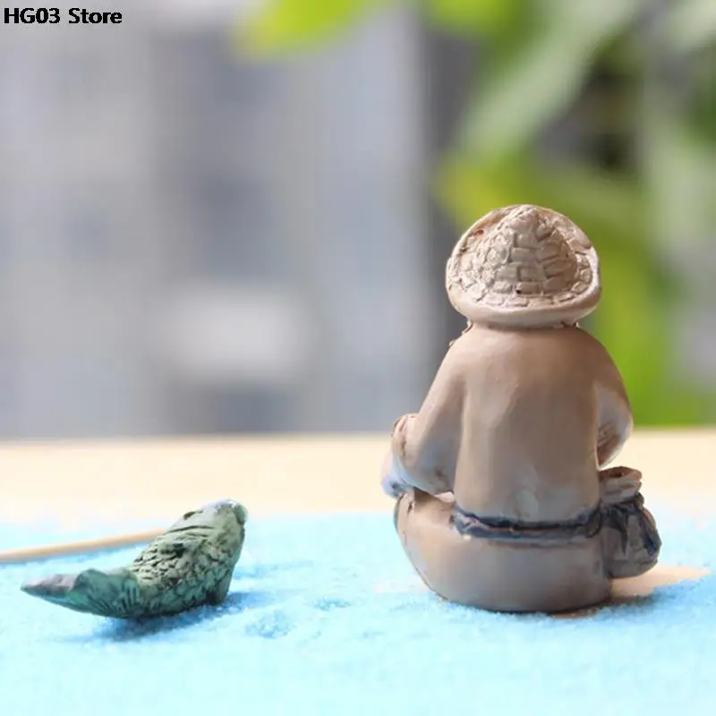 1PC Fishing Old Man Resin Figure Statue Sitting Garden Ornament Outdoor Garden Pool Micro-Landscape Bonsai Crafts ornament crafts resin ornaments resin crafts miniature figurines