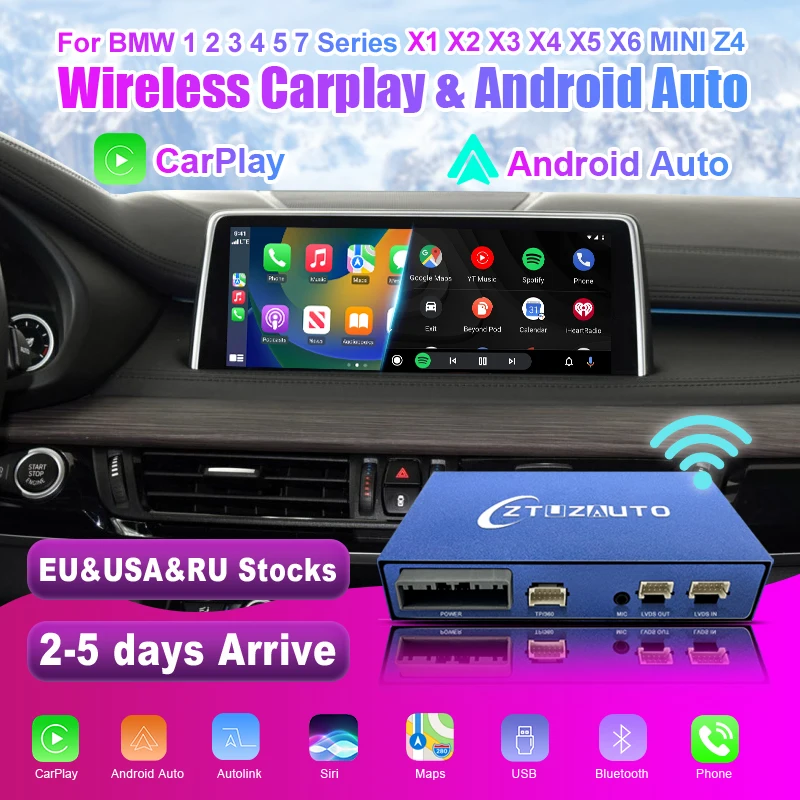 For BMW  1 2 3 4 5 7 Series E70 F10 X1 X3 F25 F26 F48 MINI X4 X5 X6 F56 F15 2005-2020 Wireless CarPlay Android Auto  Navi