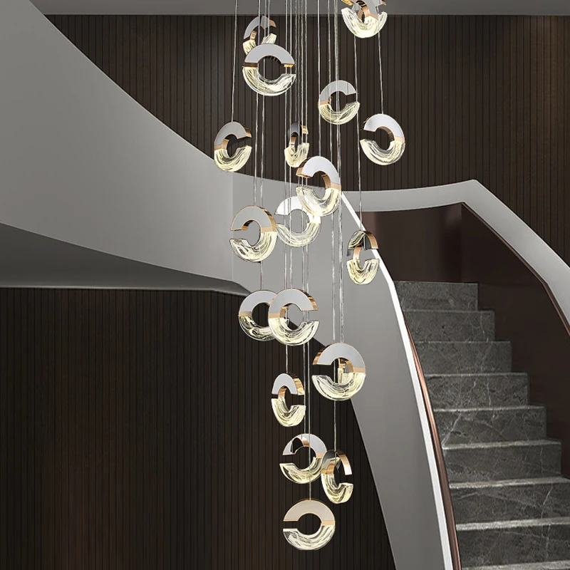 

2023 New C-shaped Crystal Staircase Pendant Light Modern Luxury Villa Duplex Penthouse Apartment Living Room Pendant Light