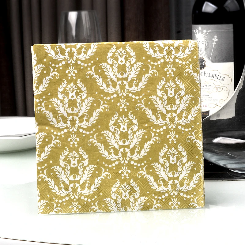 Gold Series Napkin Printed Placemat Paper Wine Glass Flower Arrangement Paper Hotel Wedding Colourful Mouth Cloth 20 Pcs/pac