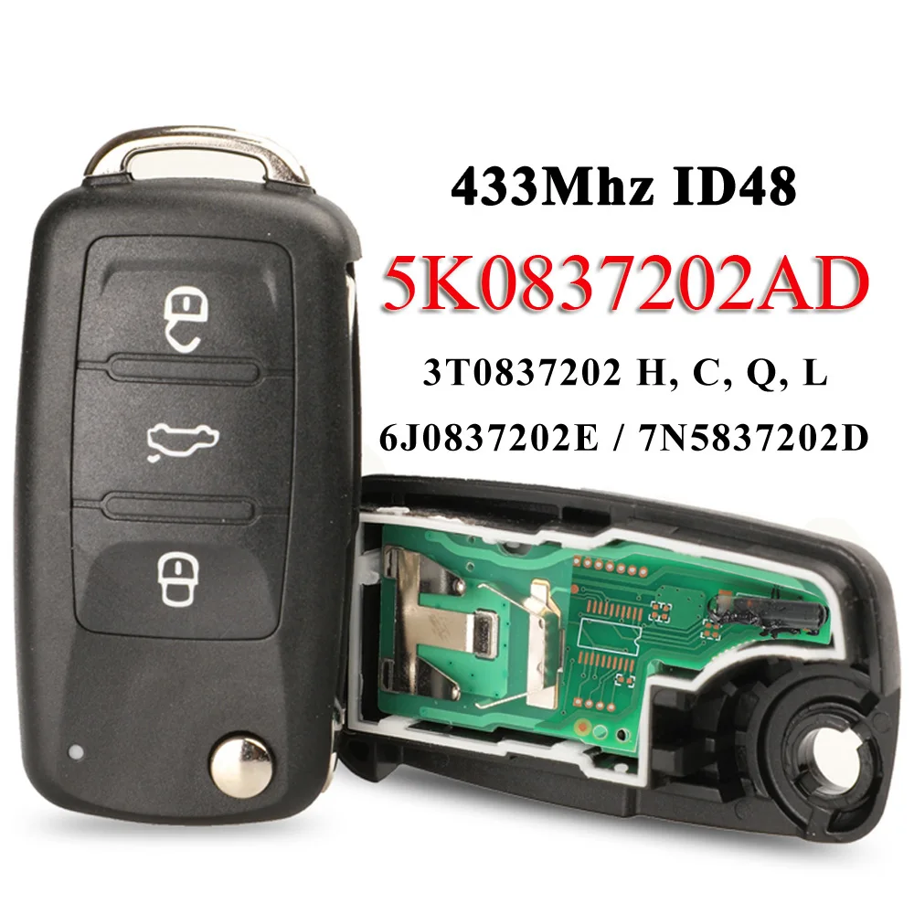 jingyuqin กุญแจรีโมท 434MHz ID48 ชิป 5K 0837202 AD/202Q สําหรับ VW Golf Tiguan Polo Passat CC ที่นั่ง Skoda Mk6 Octavia Jetta Beetle