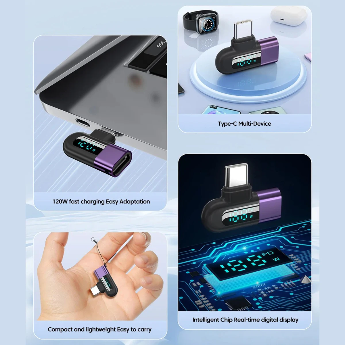 타입 C to 타입 C 120W 6A 디지털 디스플레이 OTG 어댑터 고속 충전 USB C 케이블 어댑터 USB2.0 데이터 전송 커넥터 변환기