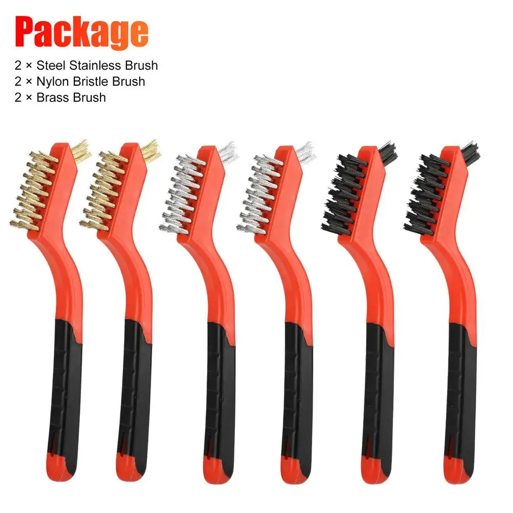 

6pcs Car Cleaning Brushes Steel Brass Nylon Wire Brush Set Cleaning Rust Paint Remover Scrubbing Tools