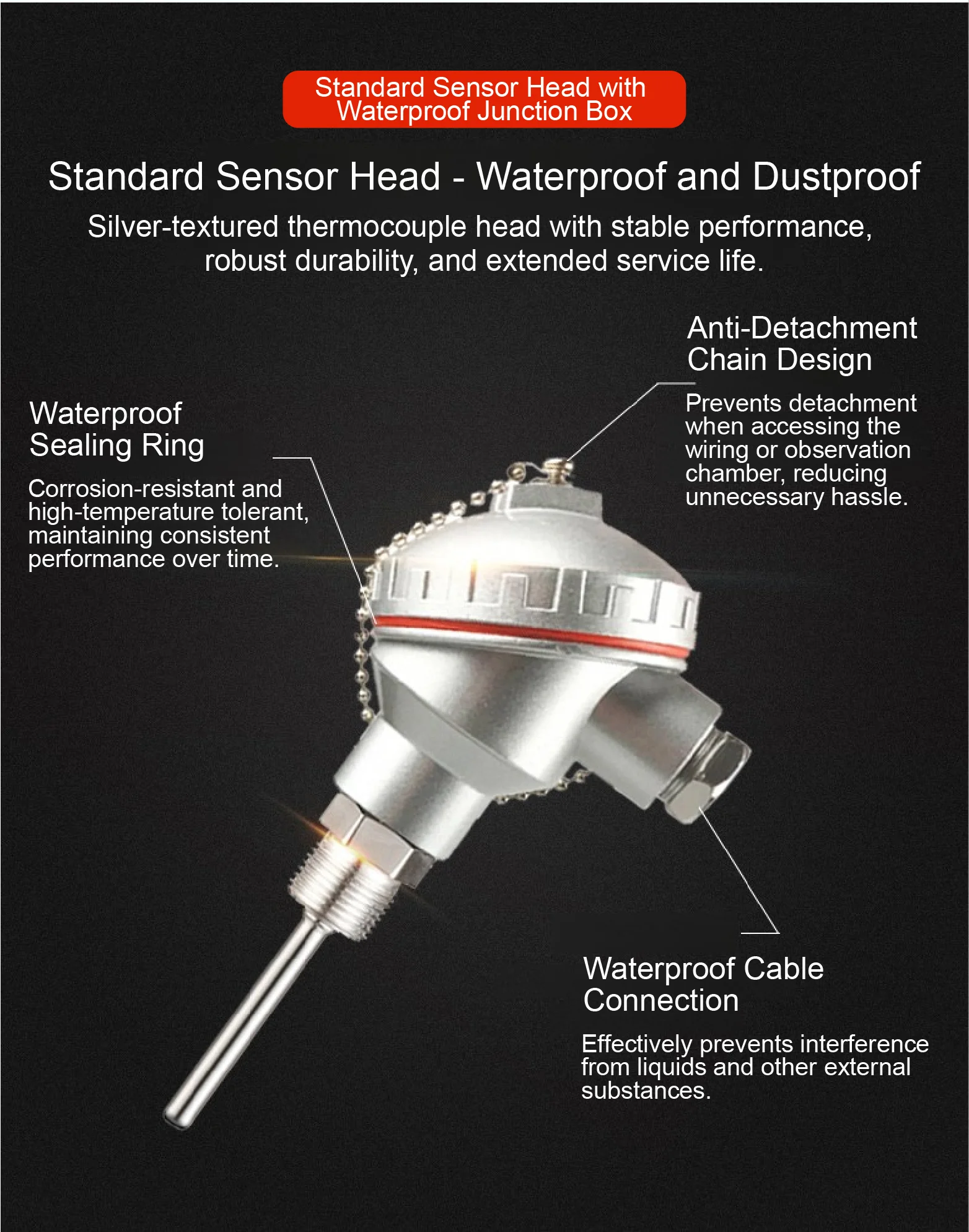 WZP-130 Waterproof RTD Pt100 Temperature Sensor 4-20mA Analog Output Integrated