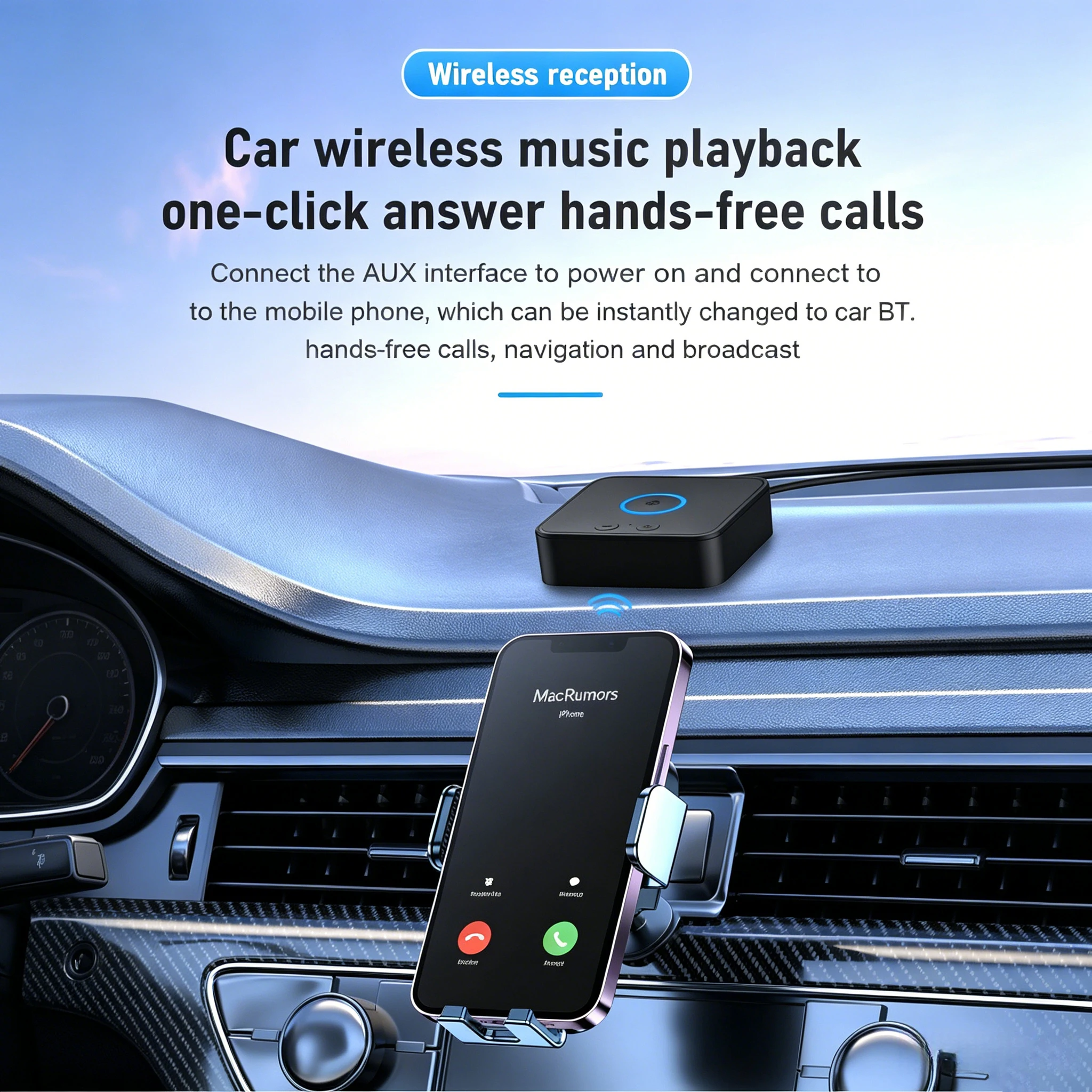 Kebidumei Bluetooth6.0 오디오 어댑터 수신기 송신기 무선 스테레오 음악 3.5mm AUX RCA 지원 PC 스피커 용 듀얼 장치