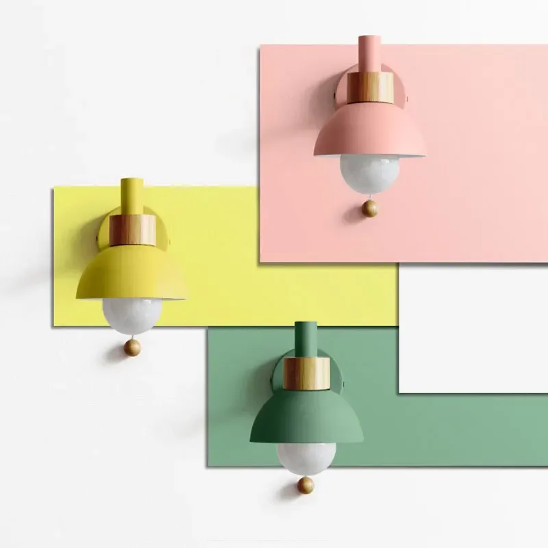 Modern Wall Lamp Nordic Home Decor Wood And Metal Paint Colorful Sconce Light Simple Restaurant Cafe Bar Lustre With Pull Switch