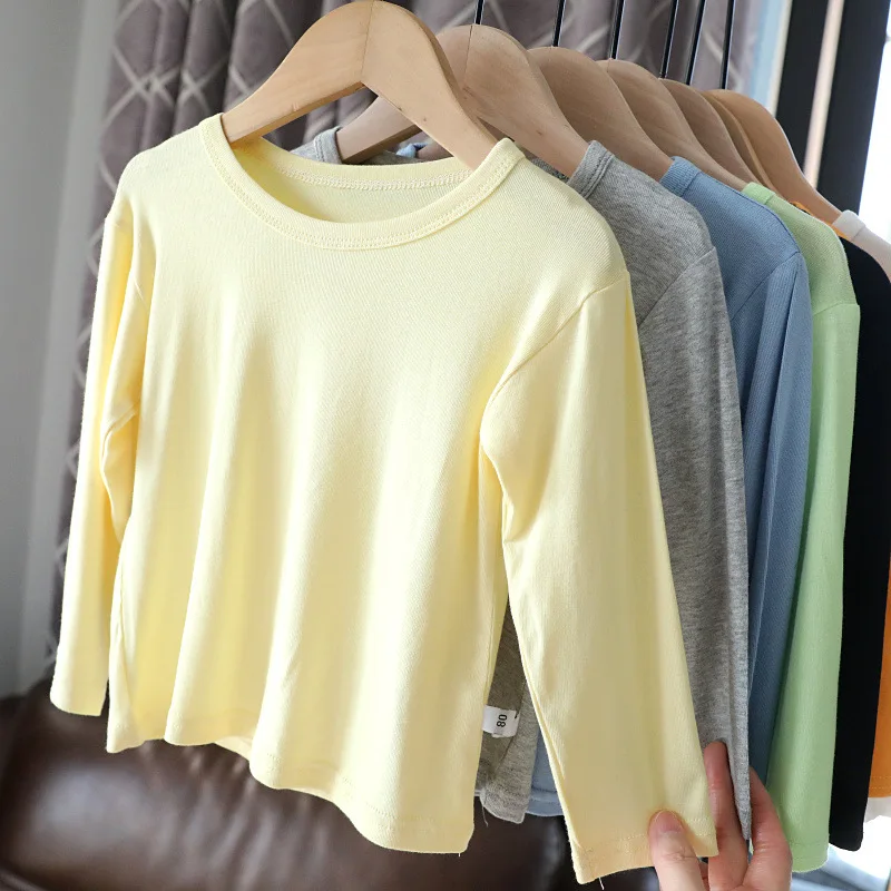 Baby Backing Shirt Super Soft Boys and Girls' White Long Sleeve T-Shirt Summer Air Conditioned Shirt Versatile Solid Color 2