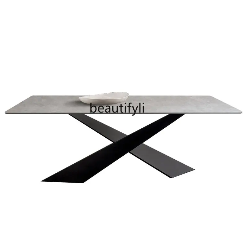 

Nordic Style Marble Dining Tables and Chairs Set Light Luxury Italian Minimalist Stone Plate Dining Table Household Dining Table