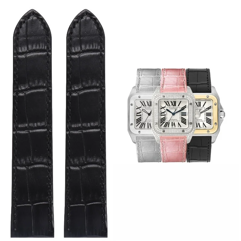 Lüks Timsah Desenli Hakiki Deri 20mm 23mm 24mm Hızlı Bırakma Saat Kayışı Cartier Santos 100 Erkek Kadın Saat Kayışı
