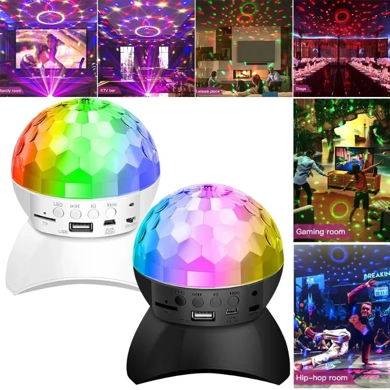 USB Rechargeable RGB Disco Light Bluetooth Speaker Rotating Magic Ball Stage Lamp Projector Sound Activated DJ Party Decor Gift