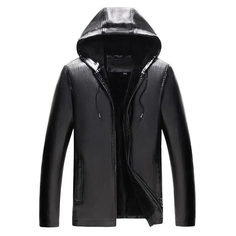 

2021 New Autumn Winter Mens Leather Jacket Hooded Plus Velvet Thick Warm Leather Jacket Men Social Mens Motorcycle Biker Jackets