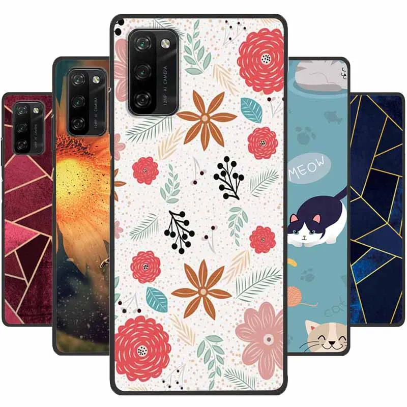 Soft Space Cover with Floral and Cat Design - Shockproof TPU Silicone Phone Case