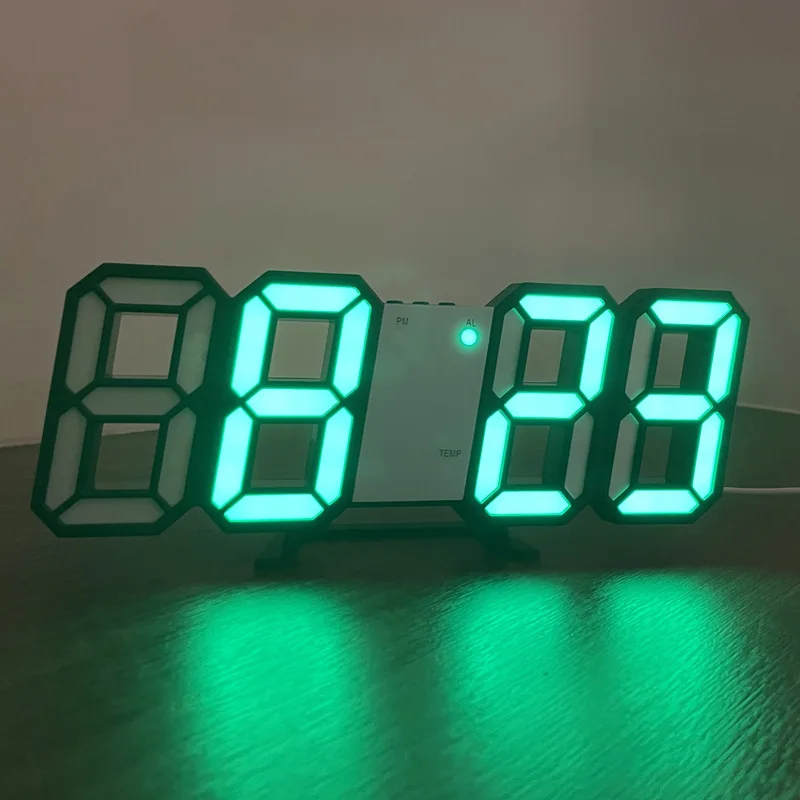 3D LED Digital Clock Wall Decor Glowing Night Mode 3 Alarms 12/24H For Living Room