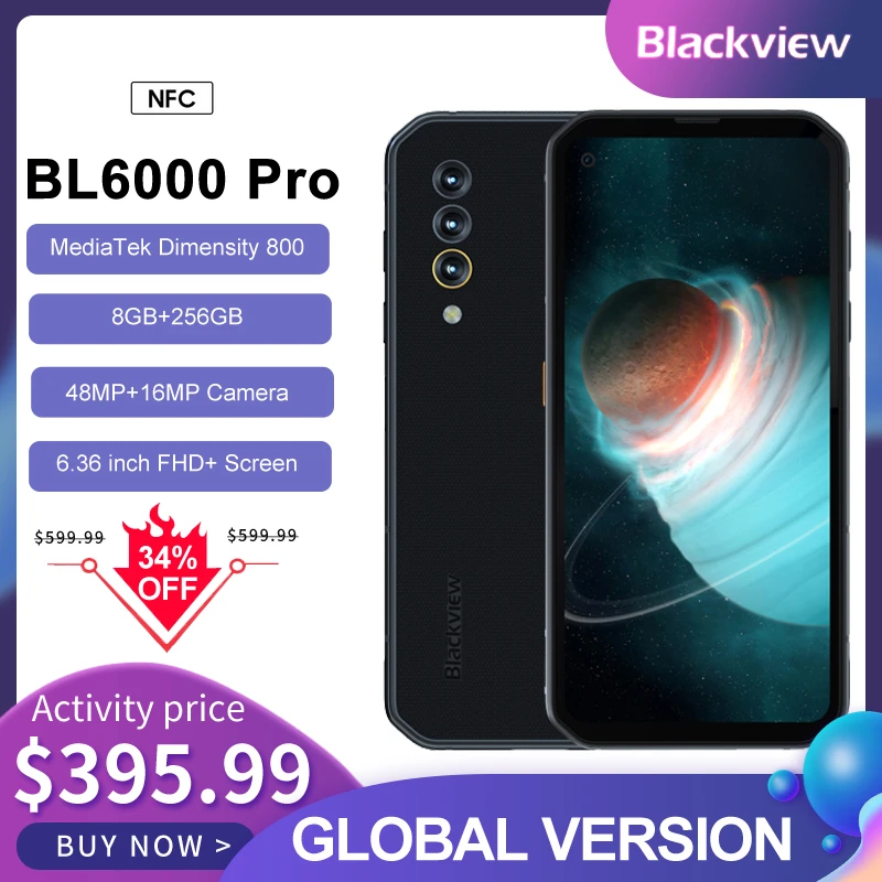 8gb ddr3 Global Version 5G Blackview BL6000 Pro Smartphone IP68 Waterproof 48MP Triple Camera 8GB RAM 256GB ROM 6.36 Inch Mobile Phones ddr4 ram