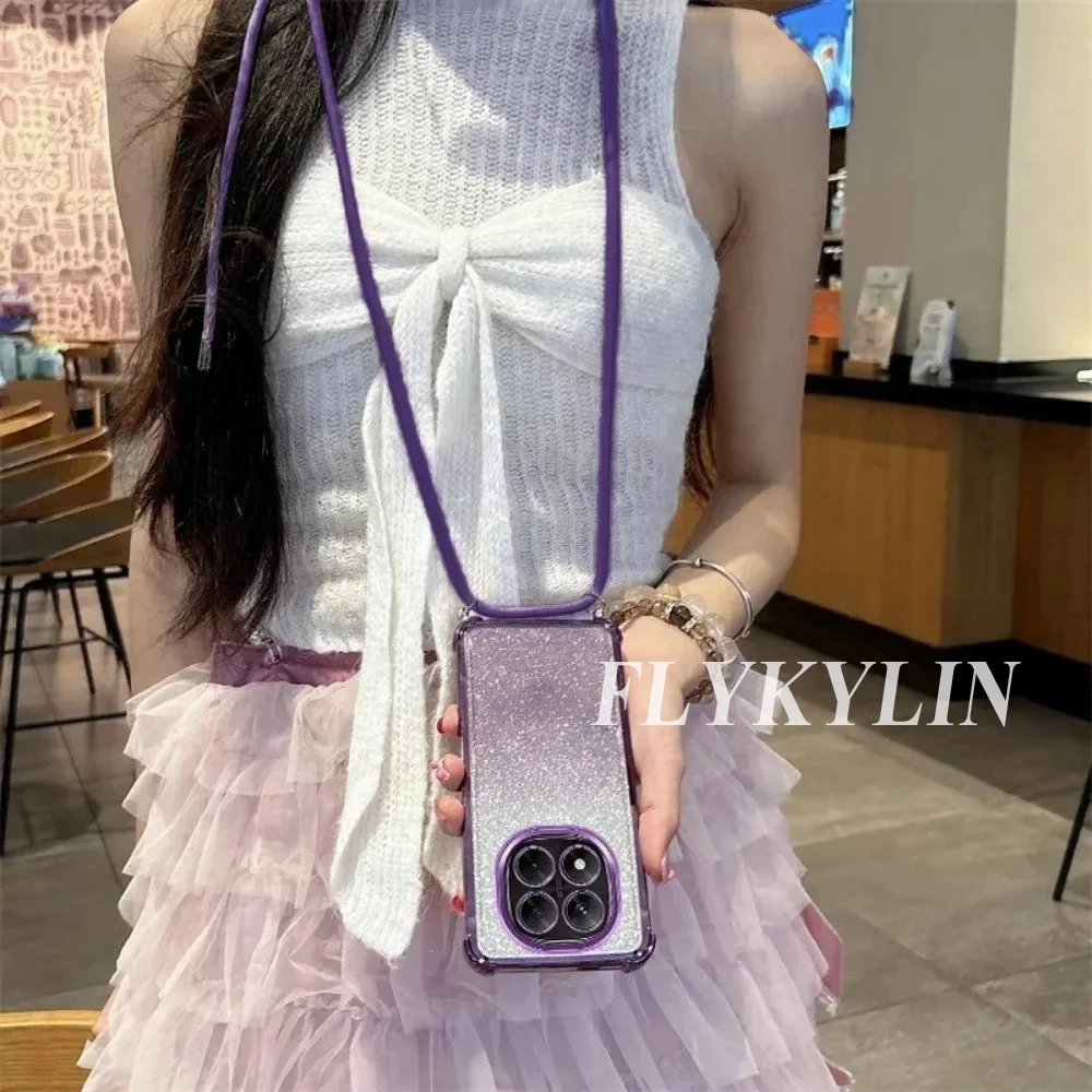 Mirror Magnetic Glitter Paper Protective Soft Shell with Long Strap Rope